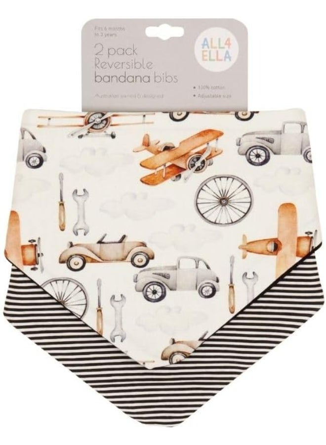 All4Ella Reversible Bandana Bibs 2 Pack - Lined Vehicle - Image 1